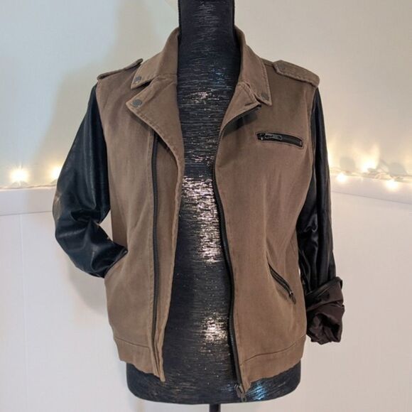 URBAN OUTFITTERS BYCORPUS Army Moto Jacket Moto Asymmetrical Biker Jacket S - Picture 4 of 11